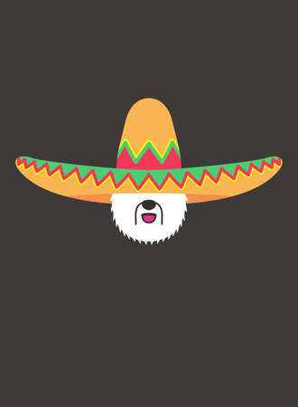 Portrait of Old English Sheepdog, wearing sombrero cap, like Mexican cool styleのイラスト素材