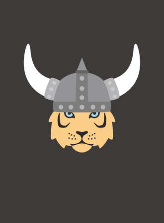 Portrait of tiger, wearing horn helmet, like viking soldier, cool styleのイラスト素材