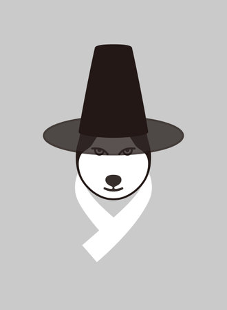 Portrait of Alaskan Malamute dog, wearing something, like Korea Ancient officer, cool styleのイラスト素材