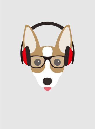 Portrait of dog, wearing headset, like a man, cool styleのイラスト素材