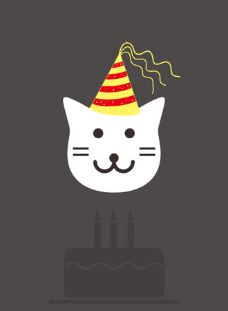 Portrait of cat, wearing birthday hat, cool styleのイラスト素材
