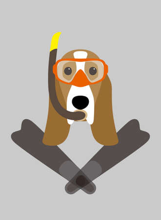 Portrait of dog, wearing something, want to diving, cool style like a diverのイラスト素材