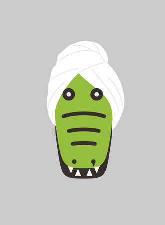 Portrait of crocodile, wearing towel cap, like an old lady, cool styleのイラスト素材