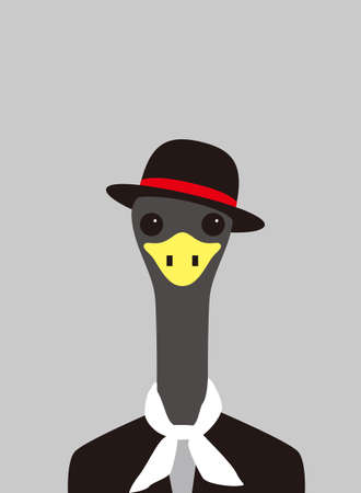 Portrait of ostrich, wearing hat and scarf, cool style, like a gentlemanのイラスト素材