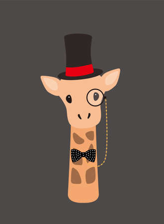 Portrait of giraffe, wearing hat, like a gentleman, cool styleのイラスト素材