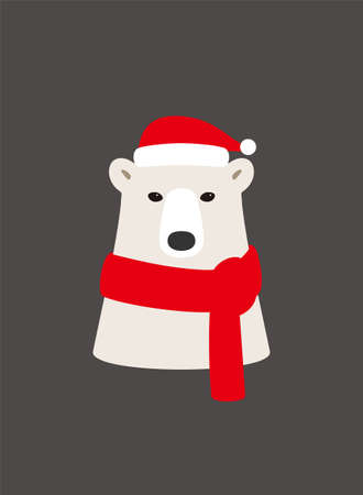 Portrait of polar bear, wearing christmas cap, like Santa Claus, cool styleのイラスト素材