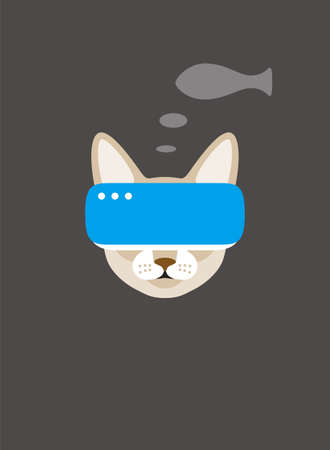 Portrait of cat, wearing VR glasses, cool style, playing gameのイラスト素材