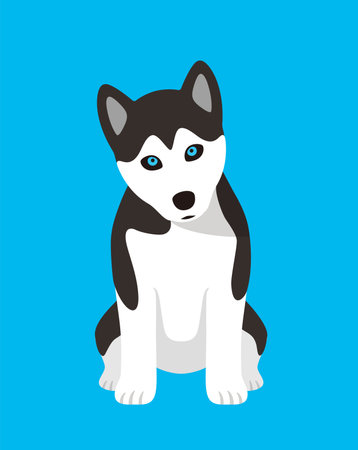 Husky dog is sitting waiting for the master's orderのイラスト素材