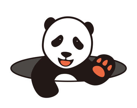 cute panda baby standing, come out from the holeのイラスト素材
