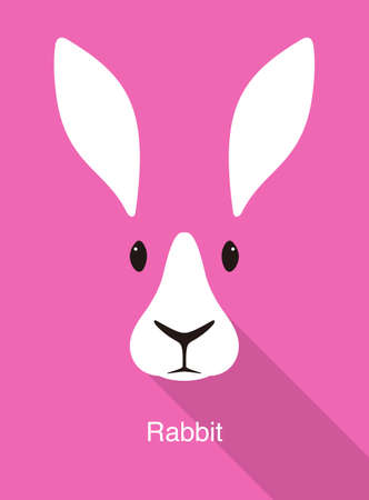 rabbit cartoon face, flat animal face icon, vector illustrationのイラスト素材