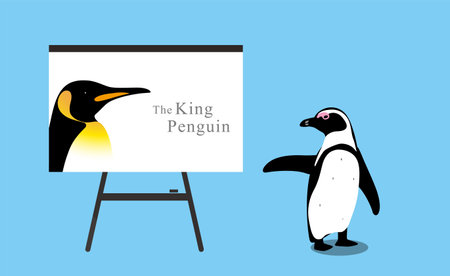 Penguin using business meeting blackboard, like a teacher, vector illustrationのイラスト素材