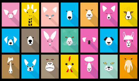 Animal cartoon faces, cute flat portrait icon, vector illustrationのイラスト素材