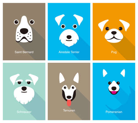 Animal cartoon faces, cute flat portrait icon, vector illustrationのイラスト素材