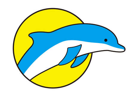 Dolphin jumping outside the sea flat icon design, vector illustrationのイラスト素材