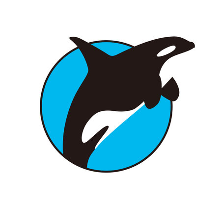 Killer Whale jumping in the sea flat icon design, vector illustrationのイラスト素材