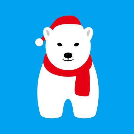 Portrait of polar bear, wearing Christmas cap, like Santa Claus, cool styleのイラスト素材