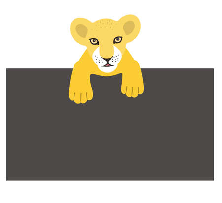 cute cub lion lying on the blackboard, vector illustrationのイラスト素材