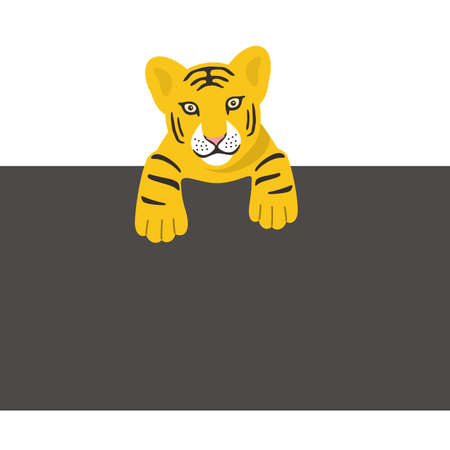 Cute cub tiger lying on the blackboard, vector illustrationのイラスト素材