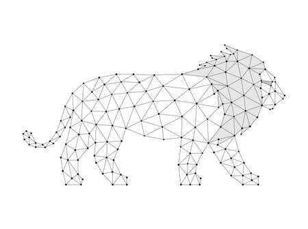 Lion is walking, triangle mesh, vector illustrationのイラスト素材