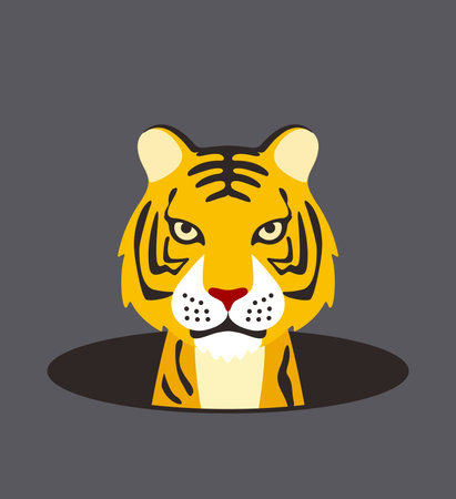 Cute tiger on the hole, watching, vector illustrationのイラスト素材