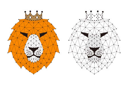 lion cartoon face, flat animal face icon, vector illustrationのイラスト素材