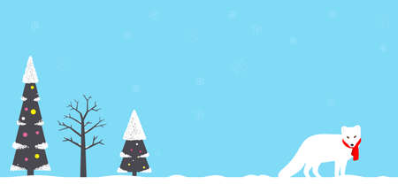 Merry Christmas, Arctic fox wearing scarfのイラスト素材