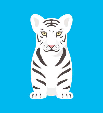 Cute white tiger cub standing on the ground and watchingのイラスト素材