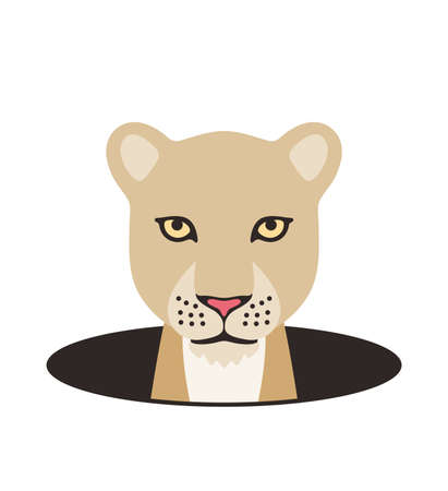 cute lion on the hole, watching, vector illustrationのイラスト素材