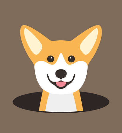 cute Corgi dog on the hole, watching, vector illustrationのイラスト素材