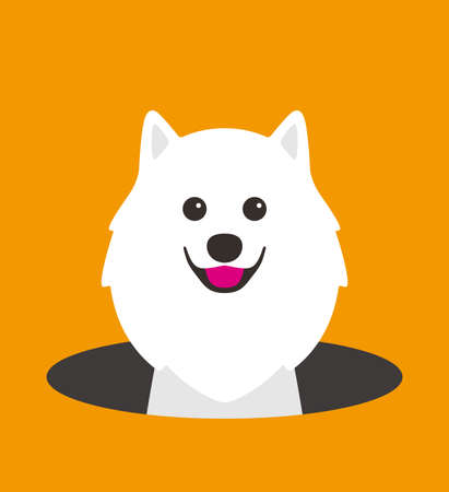 cute Pomeranian dog on the hole, watching, vector illustrationのイラスト素材