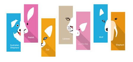 Animal cartoon faces, cute flat portrait icon, vector illustrationのイラスト素材