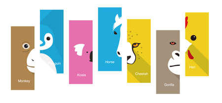 Animal cartoon faces, cute flat portrait icon, vector illustrationのイラスト素材