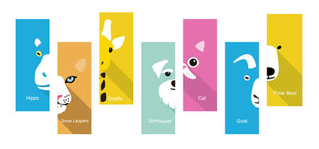 Animal cartoon faces, cute flat portrait icon, vector illustrationのイラスト素材