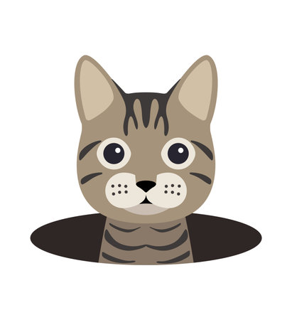 cute cat on the hole, watching, vector illustrationのイラスト素材