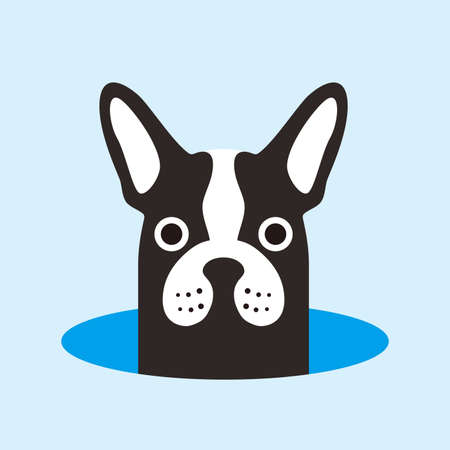 French bulldog on the hole, watching, vector illustrationのイラスト素材