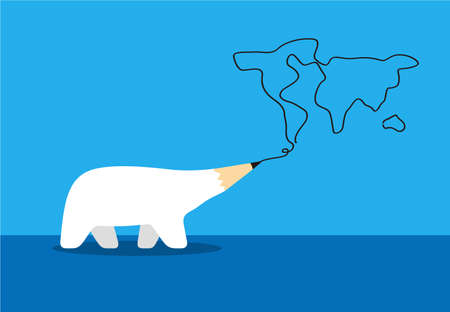 Polar bear with pencil, concept of environmental protectionのイラスト素材