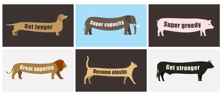 Animals walking with long tummy, side flat 3D icon designのイラスト素材