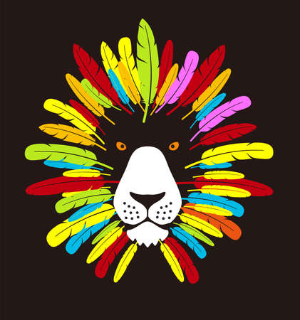 lion cartoon face with feather, flat animal face icon vectorのイラスト素材