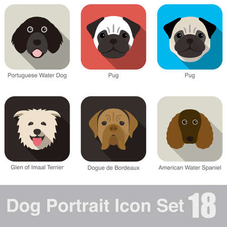 Dog, animal face character icon design set, vectorのイラスト素材