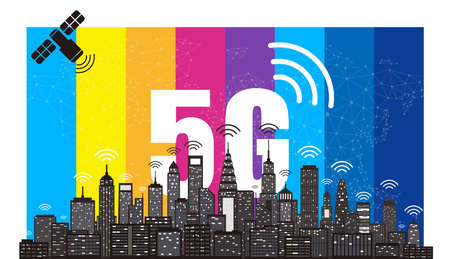 5G wireless network and smart city concept. high speed connection, vector flat design.のイラスト素材