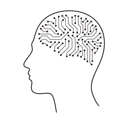 circuit board in the Cyborg head, Artificial intelligence of digital human. vector illustrationのイラスト素材
