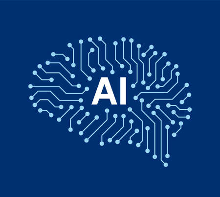 Microchip in the Cyborg brain, Artificial intelligence concept. vector illustration