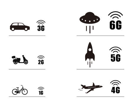5G 5th generation mobile network wireless icon, 1g to 6g.のイラスト素材