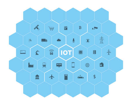 IOT icons set on the hexagon, concept of future.のイラスト素材