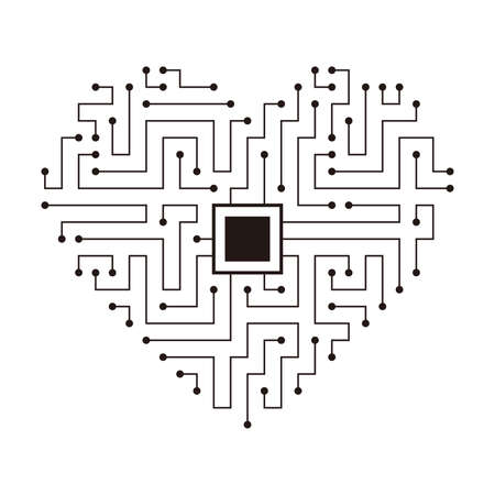 circuit board, chip and heart shape, Artificial intelligence concept. vector illustrationのイラスト素材