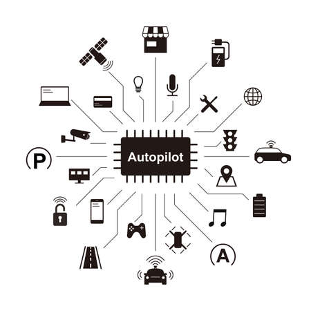 self-driving car icons, vector illustrationのイラスト素材