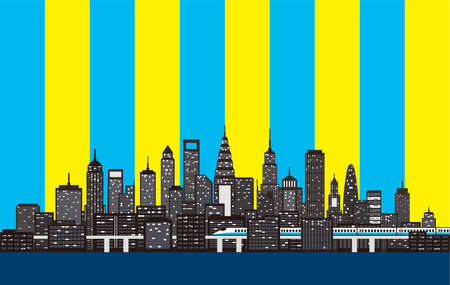 Big modern city near the sea with hight-speed trainのイラスト素材