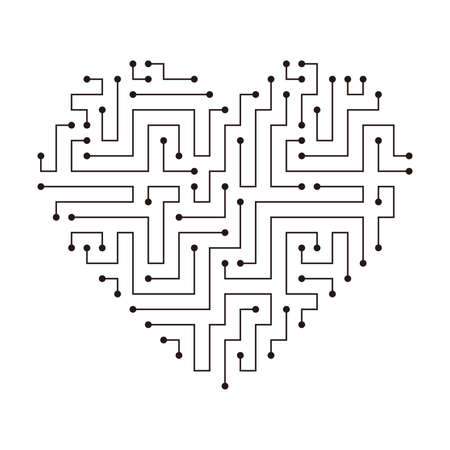 circuit board, maze and heart, Artificial intelligence concept. vector illustrationのイラスト素材