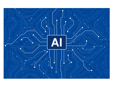 Microchip in the circuit board, Artificial intelligence concept. vector illustrationのイラスト素材