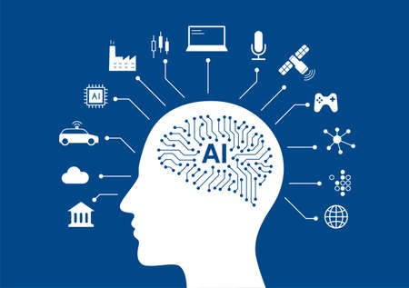 circuit board in the Cyborg head, Artificial intelligence of digital human. vector illustrationのイラスト素材